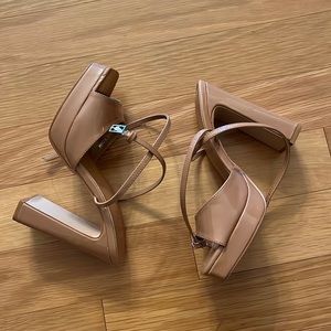 Asos patent leather nude platform ankle strap heels